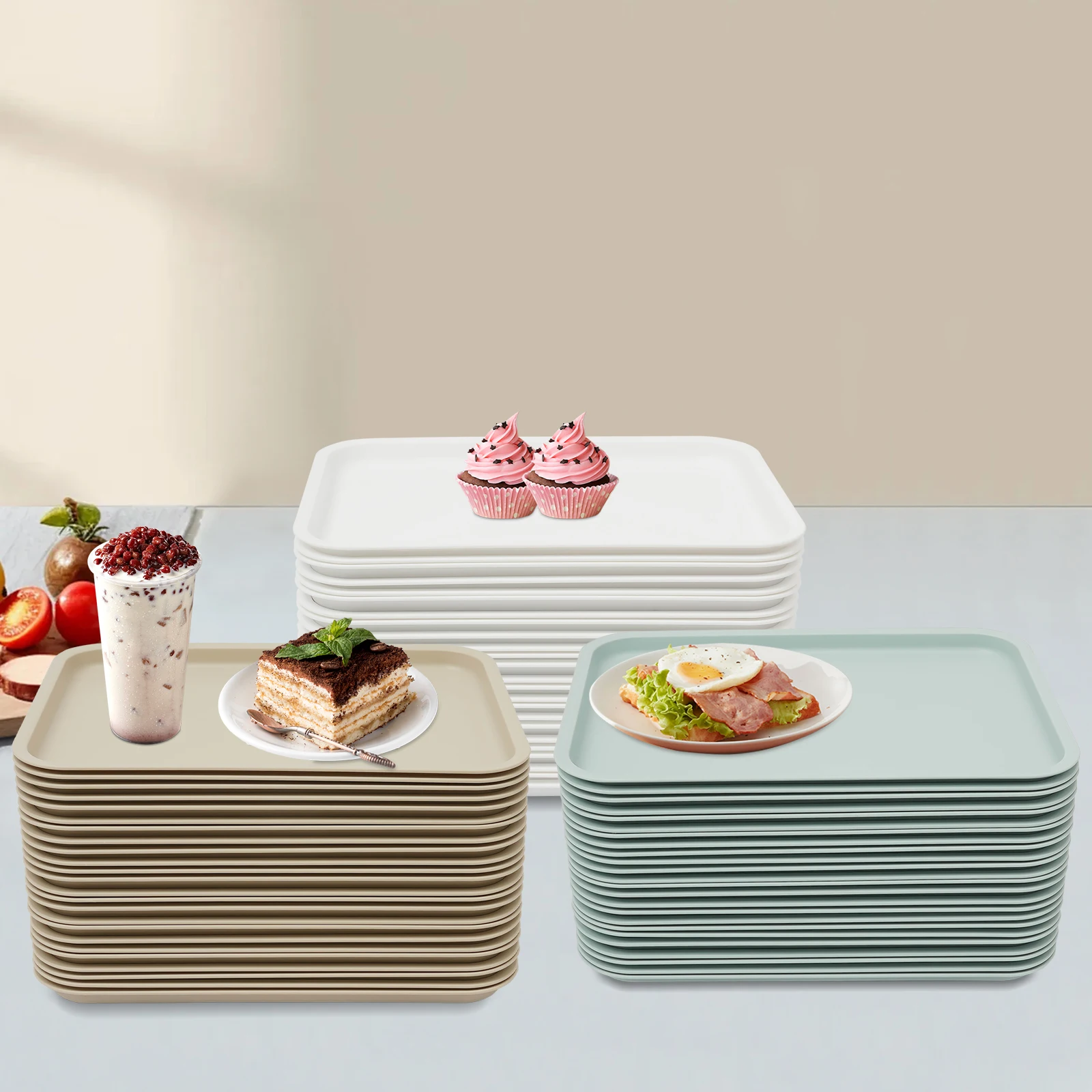 24 قطعة من صواني الطعام السريع، طاولات الكافتيريا، صينية تقديم مستطيلة قابلة للتكديس لمطاعم الوجبات السريعة، ومطابخ المقاهي