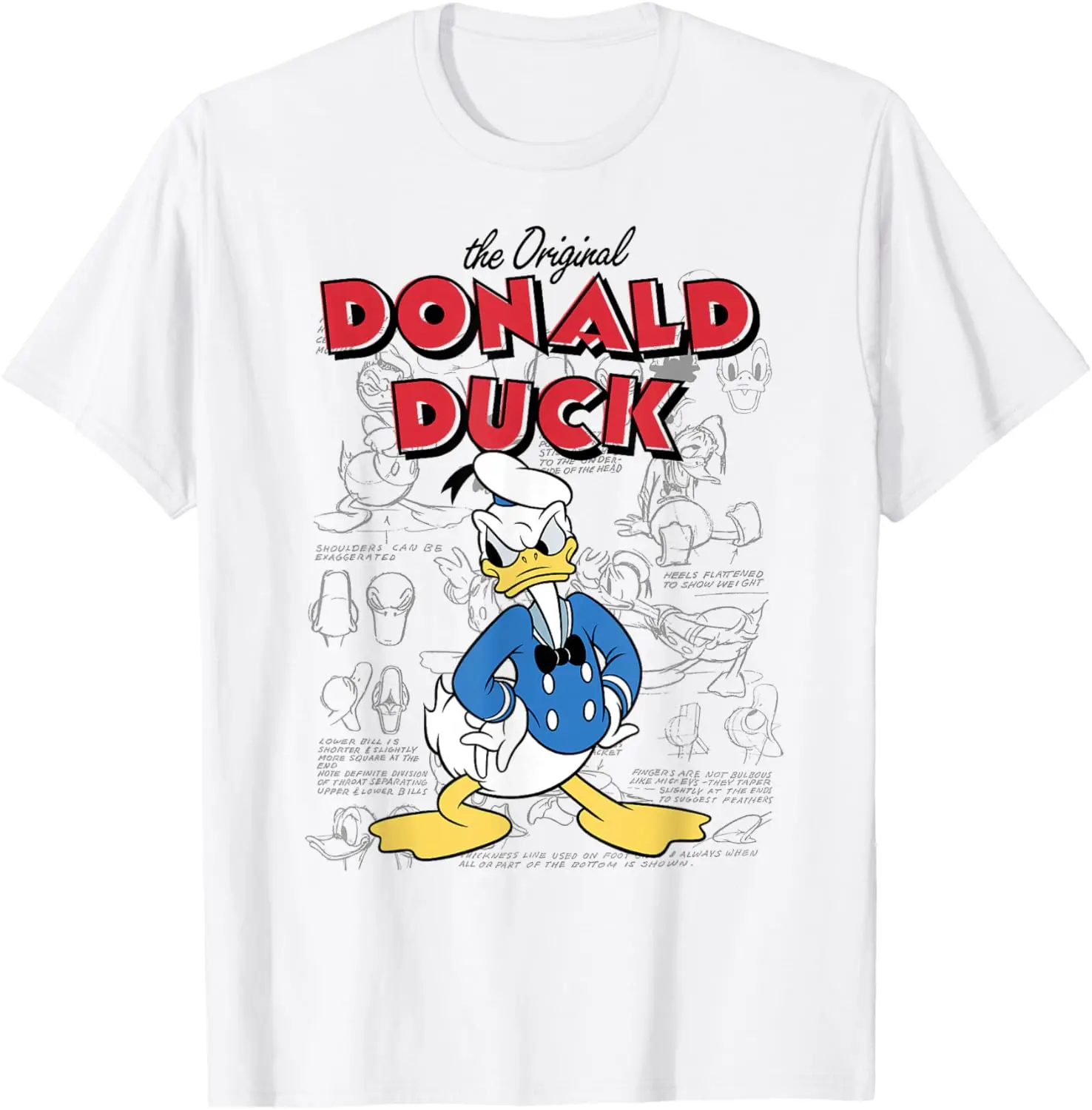 Mickey And Friends Donald Duck Sketches T-Shirt Small 100% Cotton Trendy Y2K Short-Sleeve Tee-Soft, Quick-Drying,