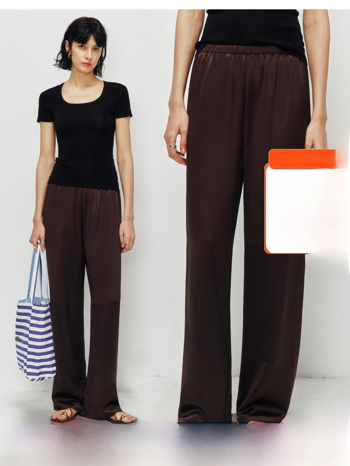 Laid-back High-end Acetate Casual Pants Women's Loose Straight Leggings Slimming Versatile Long Trousers Elastic Waist