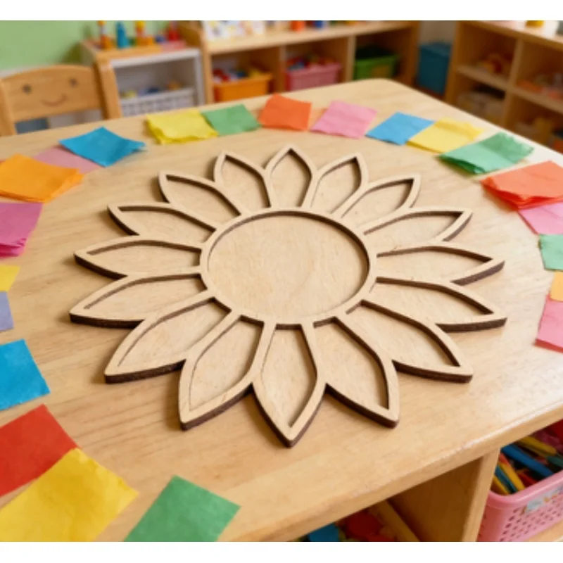Sunflower wooden mosaic tray, 30‑centimeter unfinished flower wood frame, sun craft base,  DIY mosaic tray, wood craft supplies