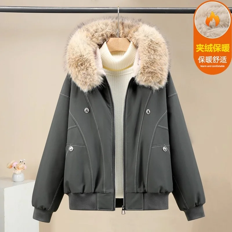 

Winter Clothing Cotton Jacket With Fur Collar Hooded Women's Retro Thick Casual Loose Short Style Warm Outerwear Parkas w1794