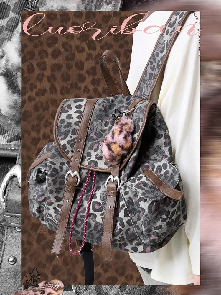 

Модные женские рюкзаки из холщовой ткани с леопардовым принтом в стиле ретро, оригинальные, персонализированные, премиум-класса, сексуальные, трендовые, коллекция 2026 года (Европа/Америка)