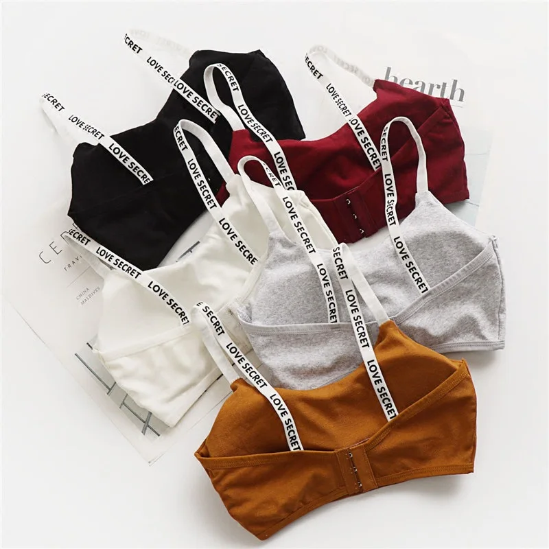 Women Active Bra Casual Top Letters Print Strap Cotton Top Fitness Gym Jogging Sleep Bra Girl Wire Free Bandeau Paded Bra Tops