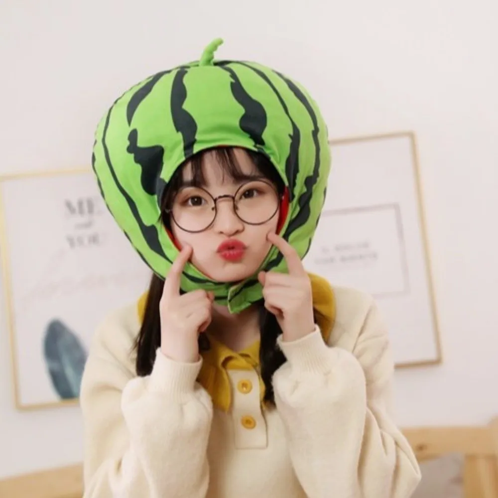 

Fashionable Watermelon Headgear Funny Novelty Plush Watermelon Hat Soft Fiber Cotton Watermelon Headdress Costume Party