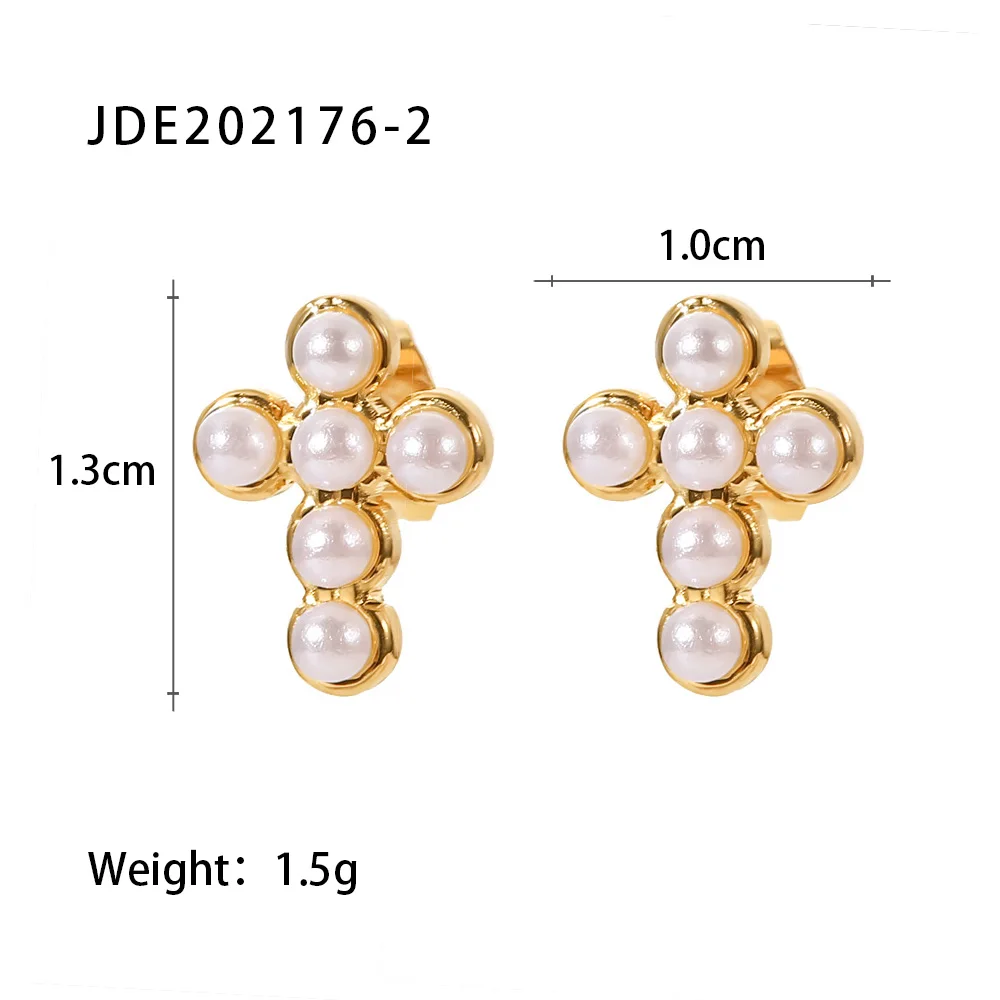 Uworld New Fashion Cross Baroque Pearl Drop Hook Earrings Elegant Geometric Stainless Steel Waterproof Charm Trendy Jewelry