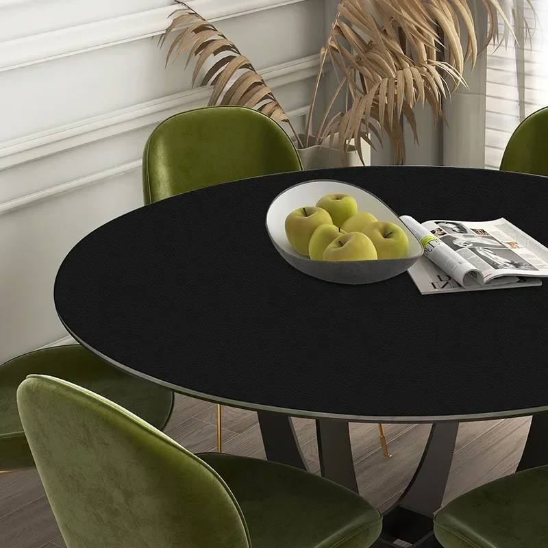 Round Leather Tablecloth Thickened Waterproof Oil-proof Wash-Free Heat-insulating Solid Color Premium Dining TableCloth Non-slip