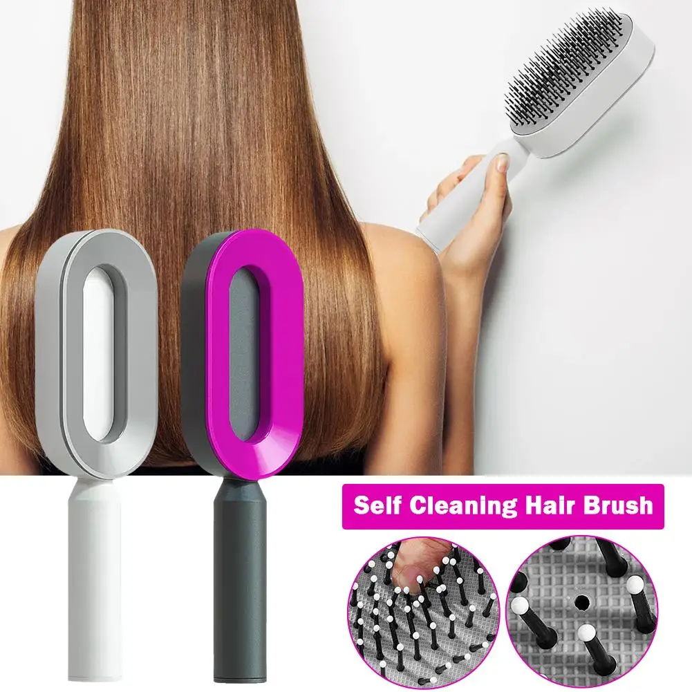 Self Cleaning Hair Brush For Women One-key Cleaning Hair Loss Massage Scalp Comb Anti-Static Hairbrush Dropshipping K7F7