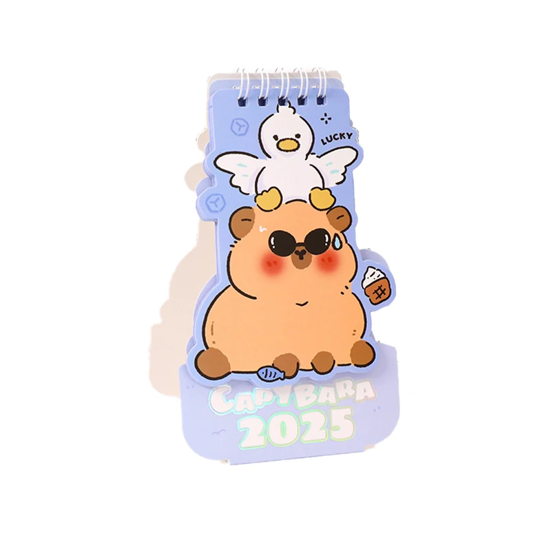 2025 Mini Simple Capybara Desktop Calendar Cute Cartoon Pattern Portable Calendar Dual Daily Scheduler Table Planner Desk Gift