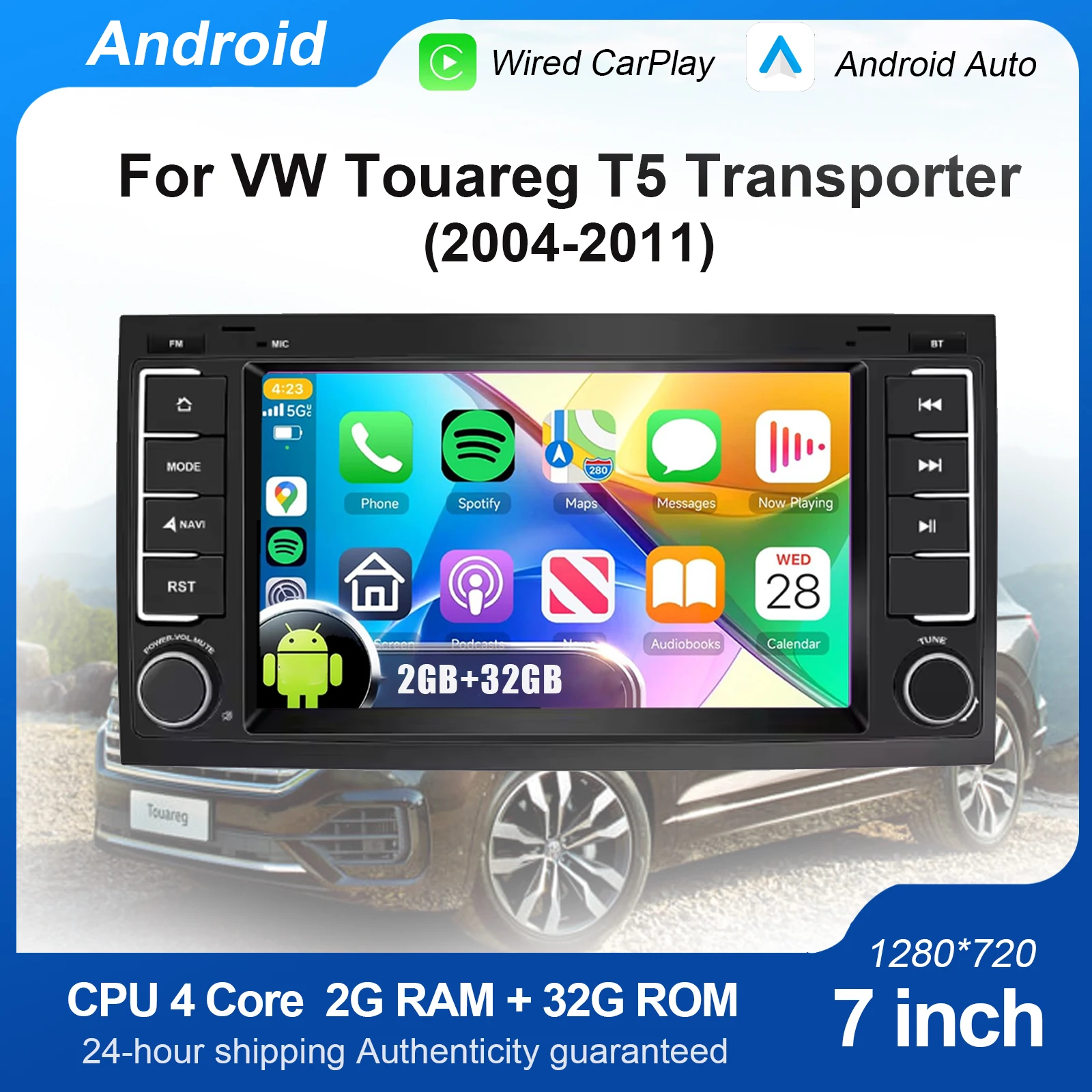 

6,2-дюймовый автомобильный радиоприемник Android для VW Volkswagen Touareg T5, мультимедийный плеер, поддержка CarPlay, GPS, Bluetooth5.0, 2 + 16 ГБ