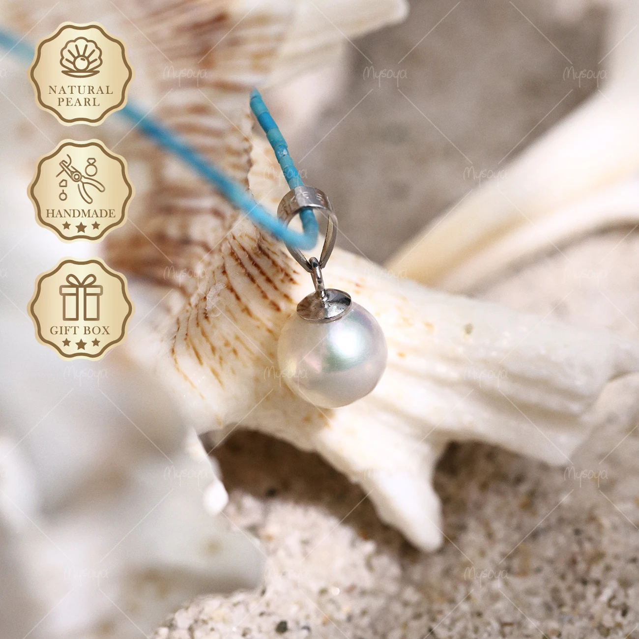 

Бирюзовое ожерелье Mysoya 7,5-8 мм с подвеской из жемчуга Акойя, подарочная коробка для нее на день рождения, День святого Валентина, свадебные украшения