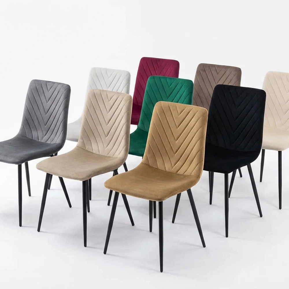 

Upholstered Cafe Restaurant Fabric Dining Chair Modern Luxury Grey Green Black Velvet with Backrest Metal Feet for Home Hotelpro