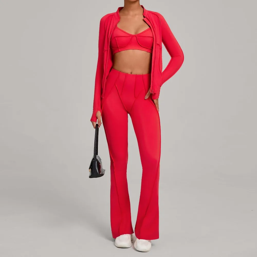

Zipper Coat+bras+pants Gym Casual Yoga Set for Women Outdoor Running Fitness Outfit Autumn Winter Tight Sports Three-Piece Suits