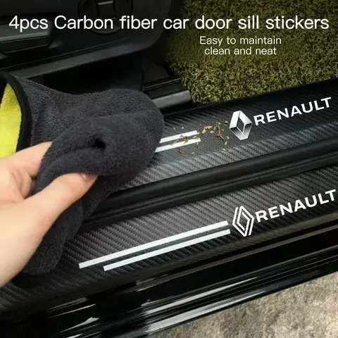 4pcs Carbon Fiber Car Sticker Auto Door Threshold Scratch Waterproof For Renault Megane 2 3 4 Twingo Clio Talisman Captur Trafic
