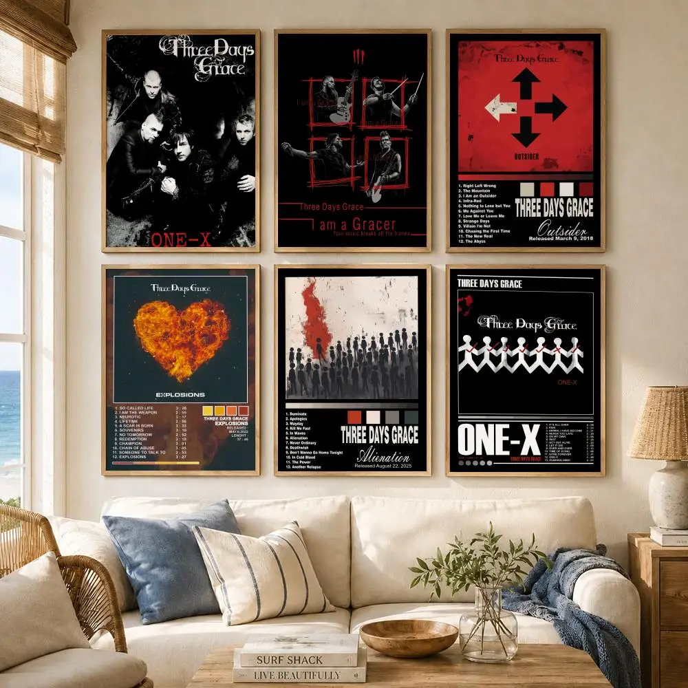 Metal Band t-three days grace album Poster Versatile HD Waterproof Wall Art Self-Adhesive Decor for Any Space Ideal Gift
