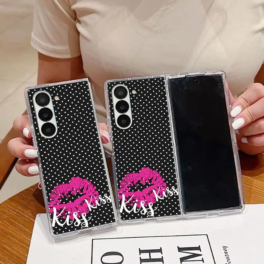 Case for Samsung Galaxy Z Fold 8 Ultra ZFold7 ZFold5 Z Fold 7 6 5 4 3 ZFold4 ZFold3 ZFold6 Phone Cover Polka Dot Red Lip Imprint