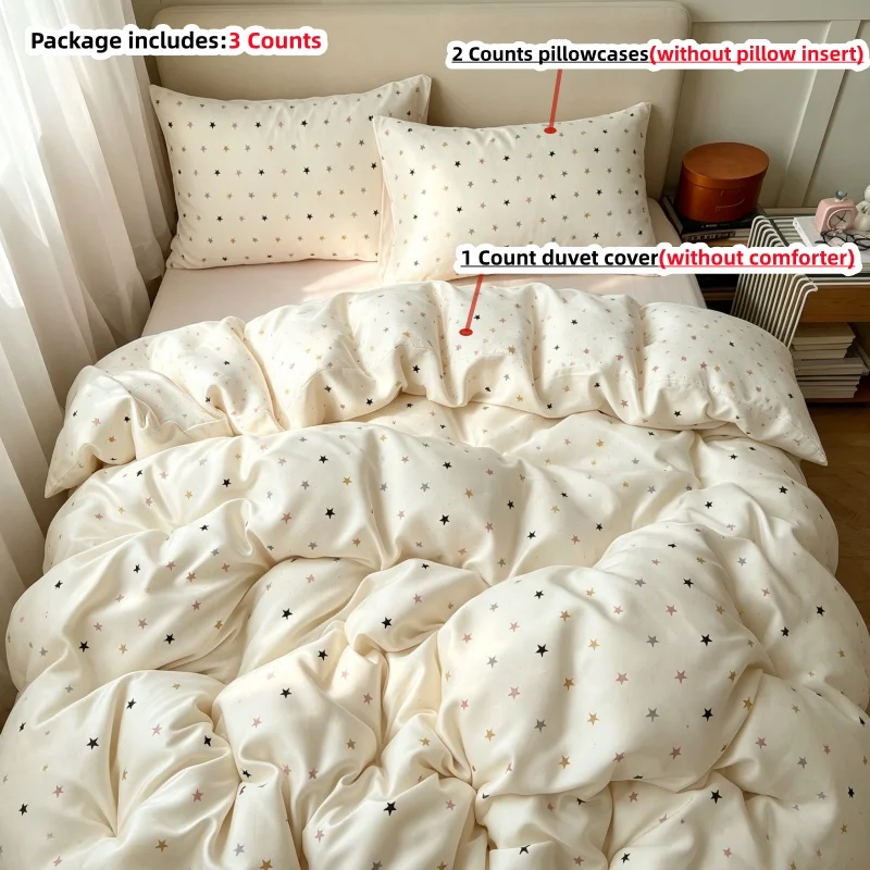 3pcs stars print Duvet Cover Set (1*Duvet Cover + 2*Pillowcase, Without Core),soft fabricBedding Set
