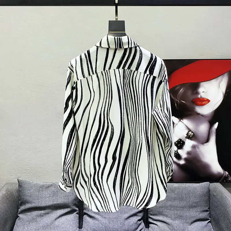 2024 Spring and Summer Fashion Trend Korean Edition Polo Collar Zebra Print Loose Casual Versatile Long Sleeved Shirt for Men