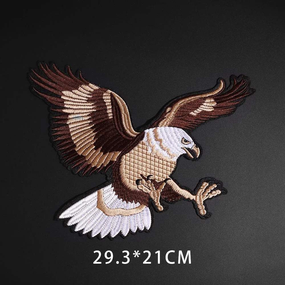 Large animal eagle size: 29.3 * 21CM Embroidery Cloth Patch Punk Pattern Patches DIY Iron/Sewing Clothing Decor Accessories