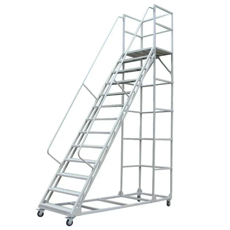 Stable Protective Ladder Mobile Platform Climbing Car Climbing Ladder Warehouse Cargo Elevator with Silent Wheels