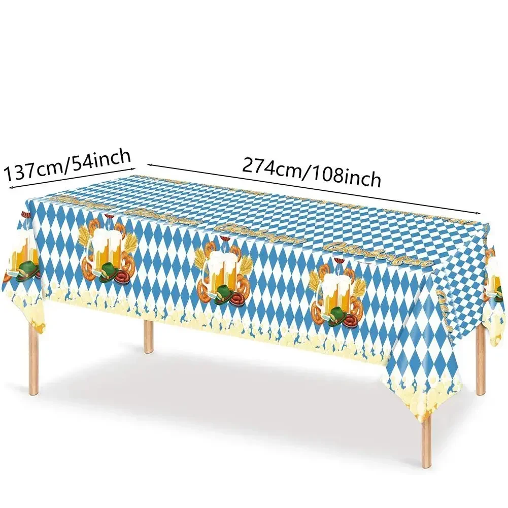 Oktoberfest Disposable Tablecloth Flag Toasts Beer Cutlery Banner Festival Decor Blue White Table Cover Home Holiday Party Suppl