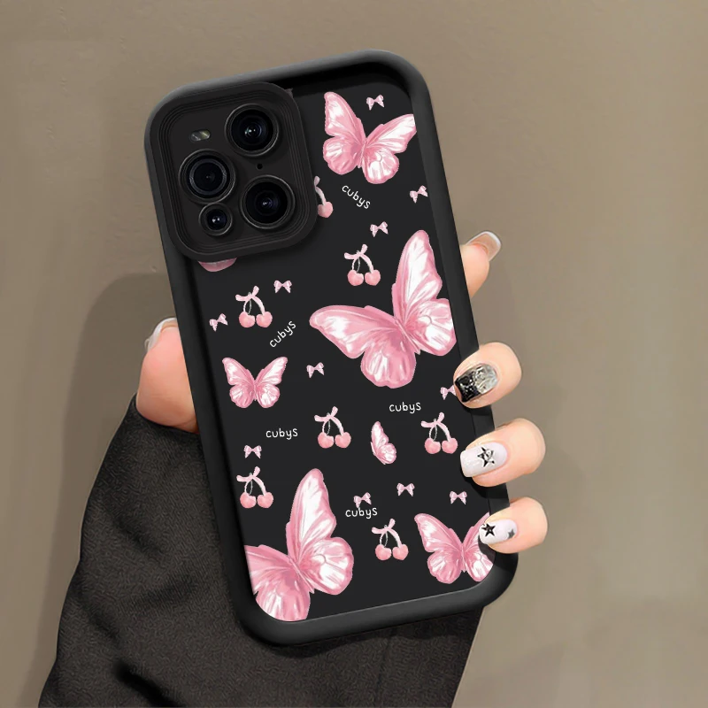 حافظة هاتف فاخرة ناعمة غير لامعة لهاتف OPPO Find X8 X5 Pro X3 Lite F21 Pro 5G F17 F9 F19 Pro Plus غطاء كرز على شكل فراشة مقاوم للصدمات #4