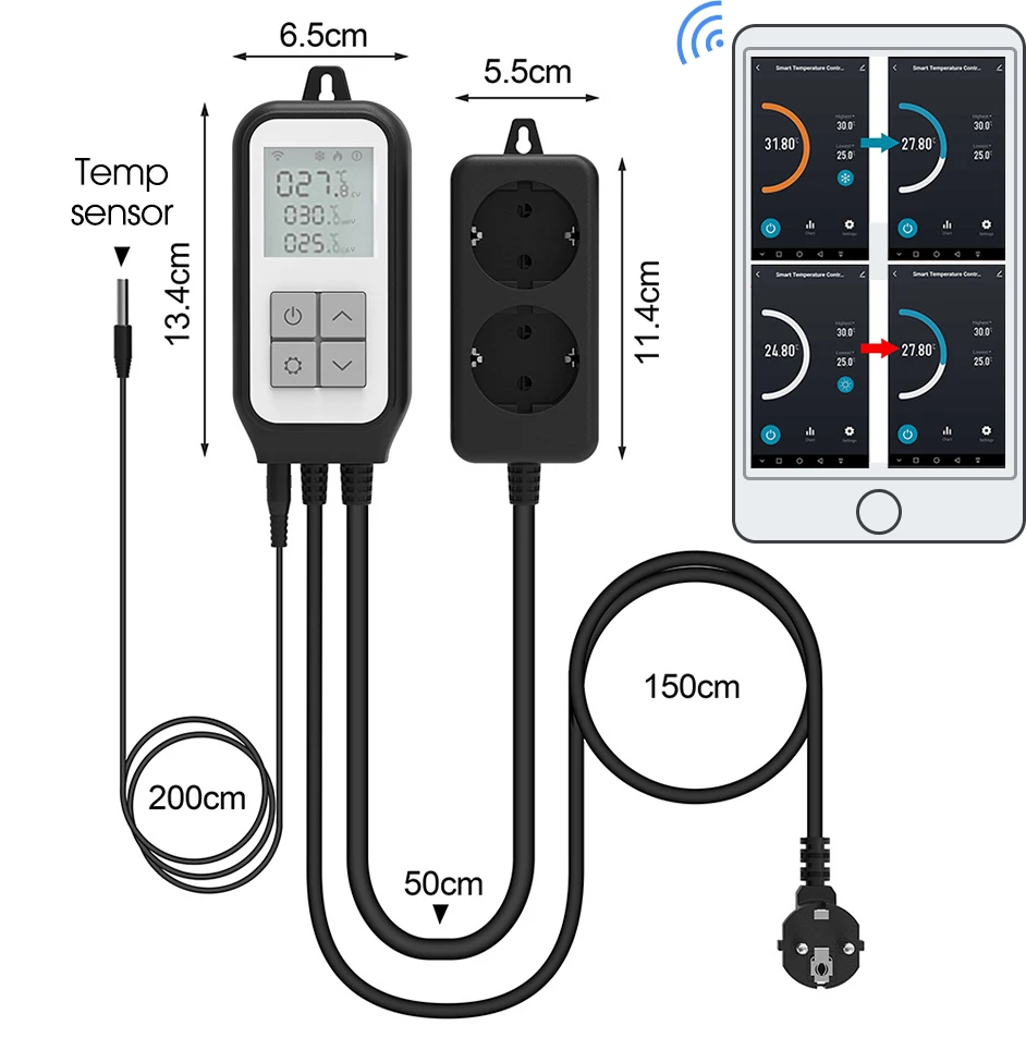 Smart WiFi Reptile Thermostat Outlet Heating Cooling Digital Temperature Controller Sensor Fermenter Brewing Breeding Heat Mat