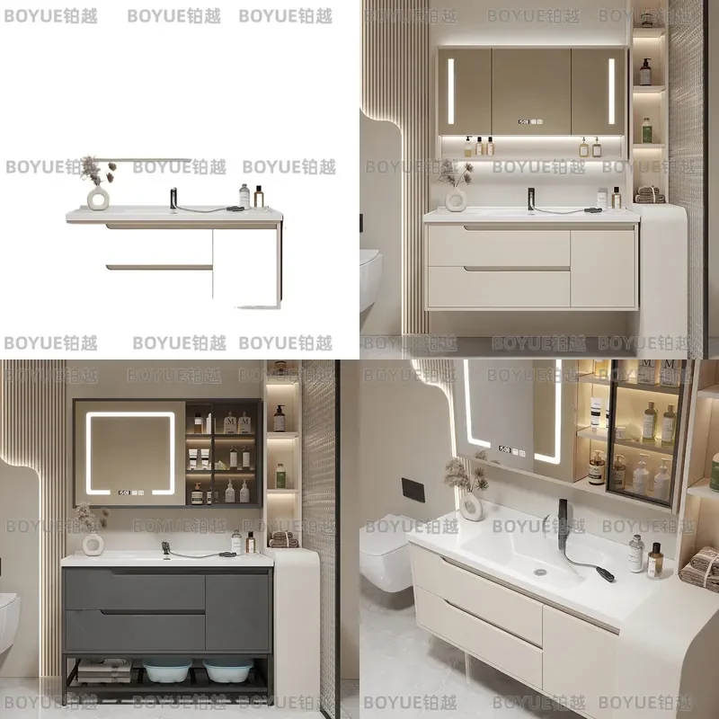 Nordic Smart Solid Wood Ceramic Integrated Basin Bathroom Vanity Cabinet Combo Washstand Sink Unit Modern Minimalist Design