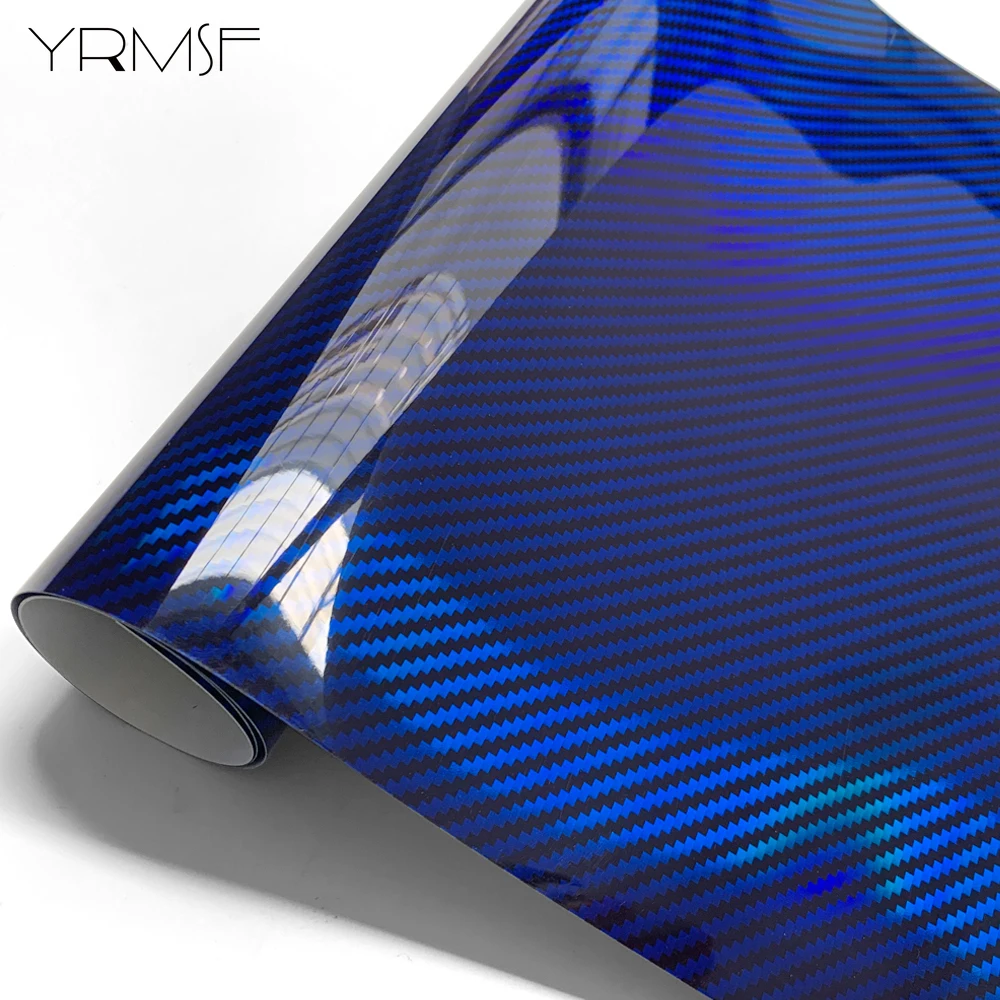 

Carbon Fiber Motorcycles Stickers Car Body Film Vinyl DIY Modification Glossy Laser Blue Vinyl Warp for Car Exterior Accessories