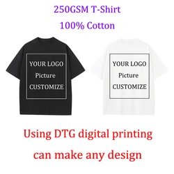 DIY Customize Cotton Tshirt Men Women 250Gsm High Qualtity Oversized Heavy T-shirt Short Sleeve Tops Custom Logo/Picture/Design