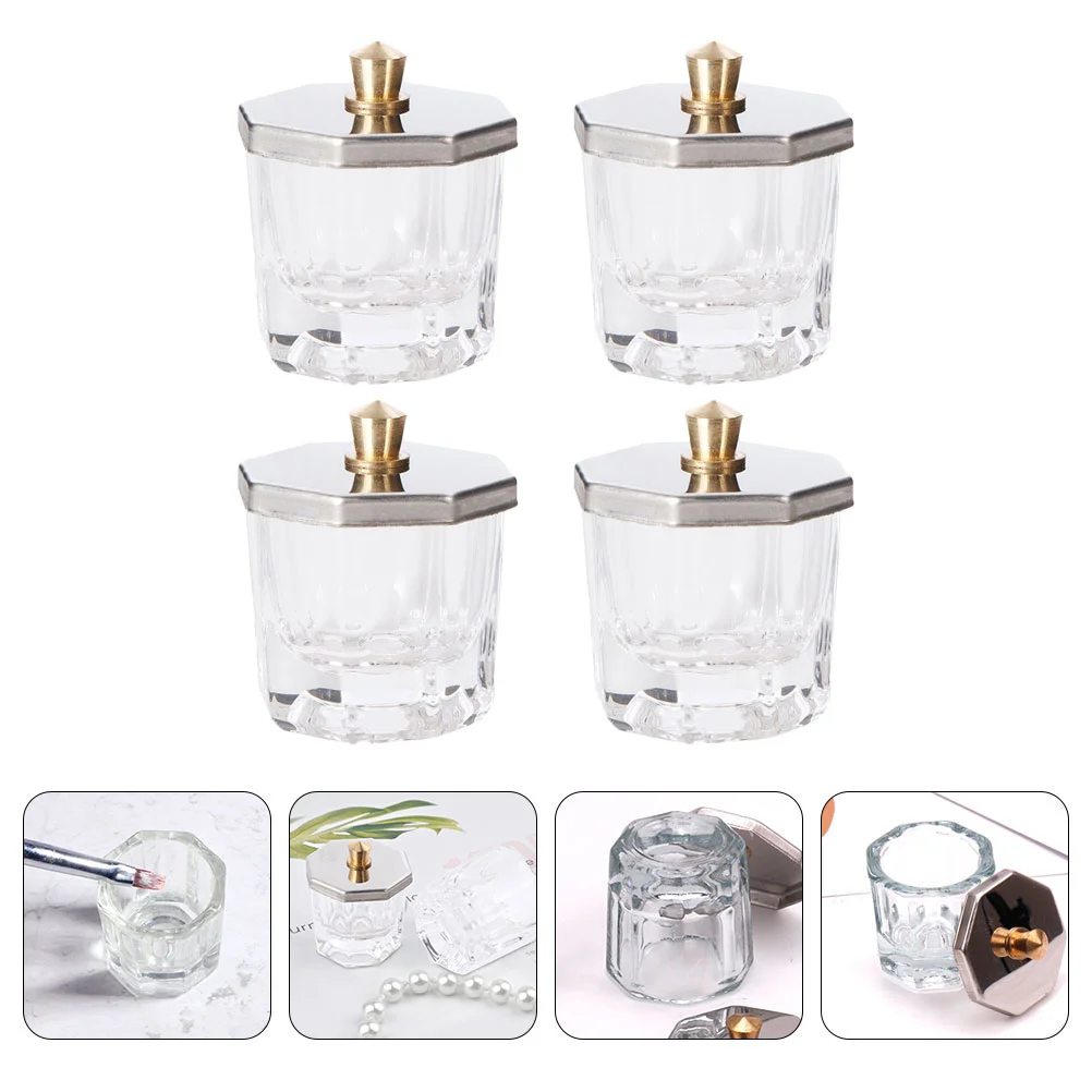 4 Pcs Nail Octagonal Cup Bowl Manicure Dish Stainless Steel Liquid Acrylic Powder