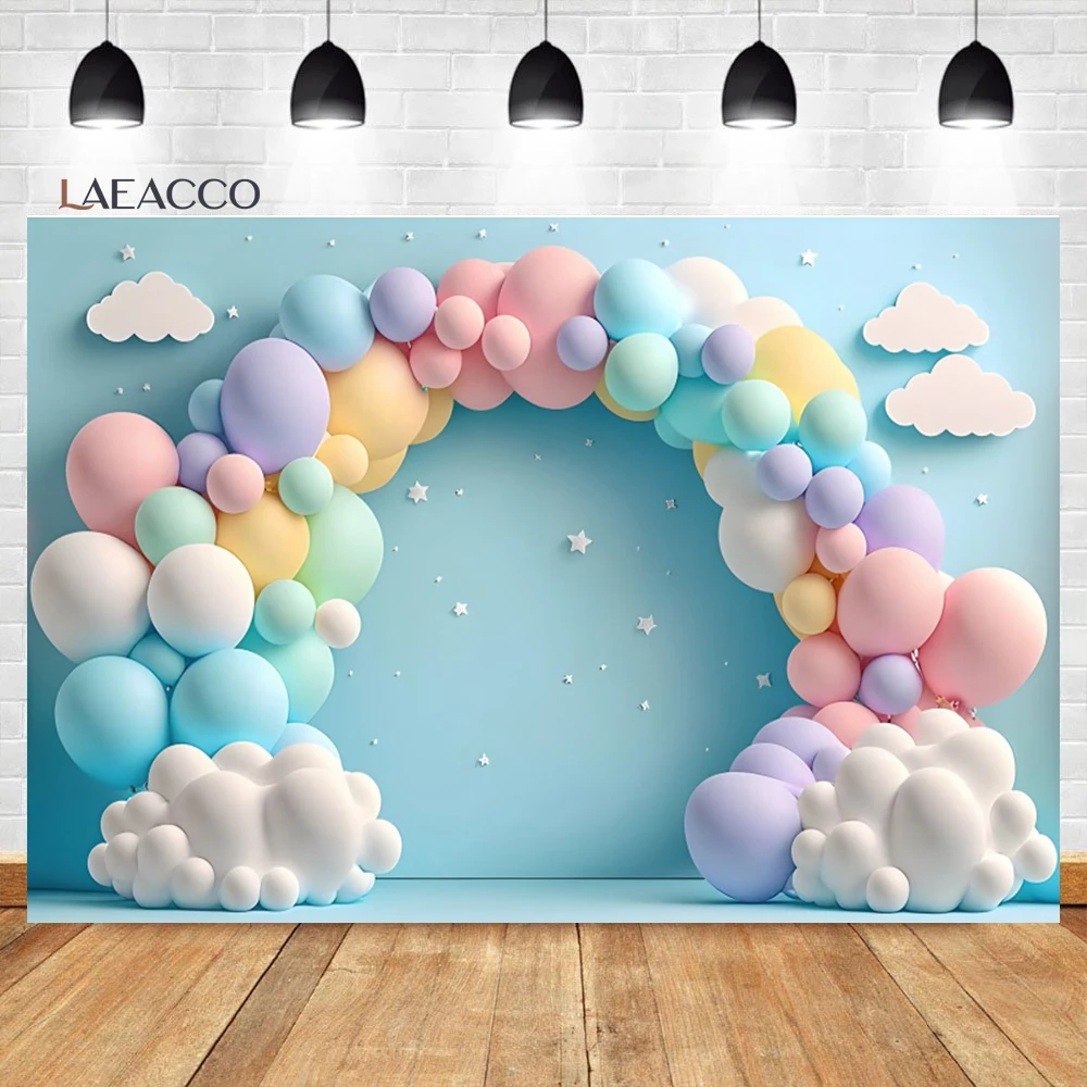 Laeacco Pink Arch Balloons Floral Girl First Birthday Party Photography Background Baby Shower Kids Cake Smash Portrait Backdrop