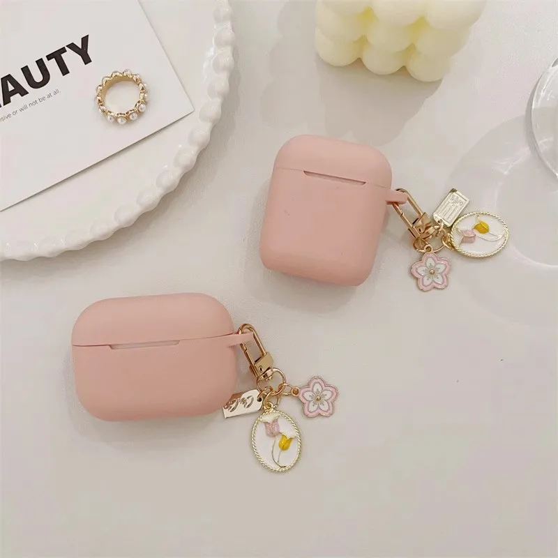 Apple Airpods Pro 2,ピンクのシリコンペンダントケース,1, 2, 3, 4ヘッドセット用のヴィンテージスタイルのチューリップケース