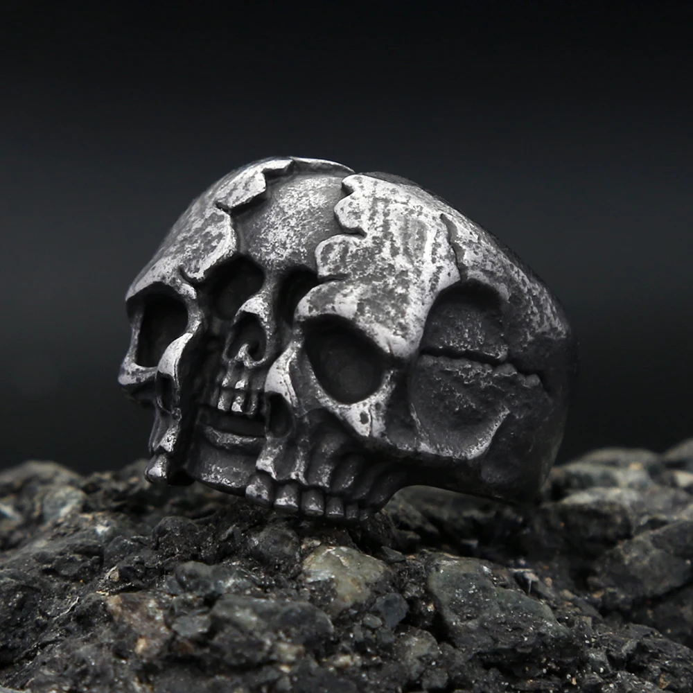 New Arrival Gothic Biker Reborn Split Skull Rings For Men Stainless Steel Punk Rock Vintage Party Jewelry Accessories Wholesale