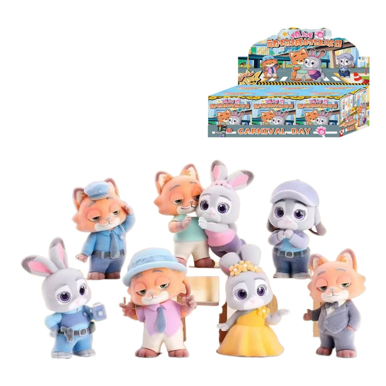 Hot-selling Zootopia Carnival Day Flocking Blind Box Same Style Cool Trendy Decorative Figurine Desktop Decor Gift Surprise Box