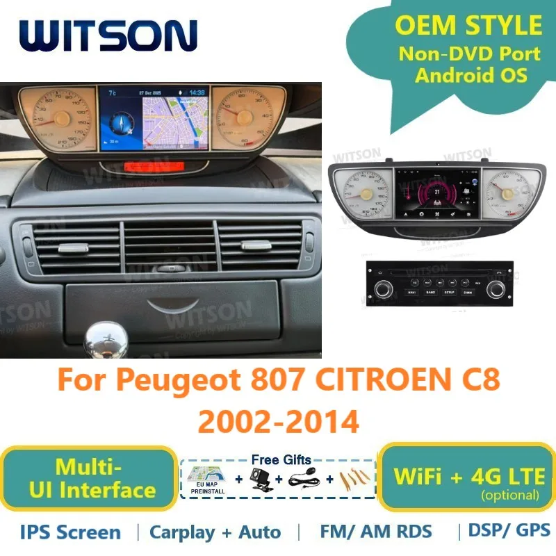 WITSON Android Car Radio For Peugeot 807 CITROEN C8 2002-2014 GPS WiFi Auido Vehicle Head Unit Carplay Auto Stereo Multimedia