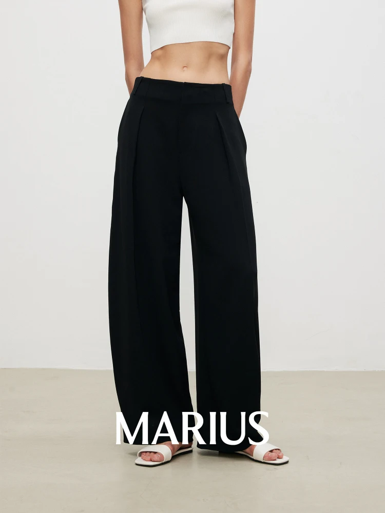 

MARIUS Acetate Blend Fine Yarn Double Layer Organization Casual Pants High-Defn l Waist Tapered Pants