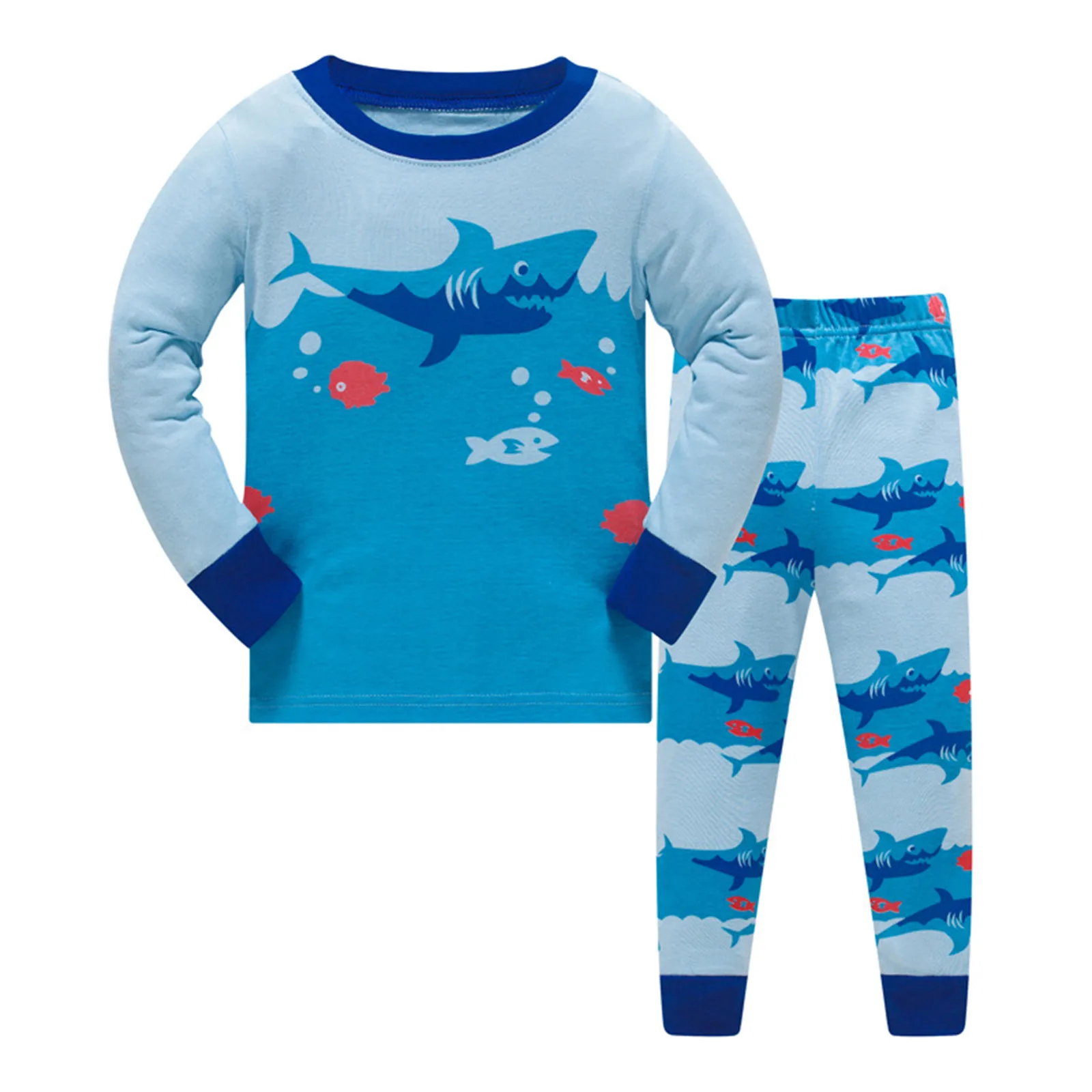 

2024 Autumn Winter Sleepwear Full Sleeve Cotton Boys Sleepwear Kids Cartoon Shark Print Styling Sleepwear Children Baby Pajamas