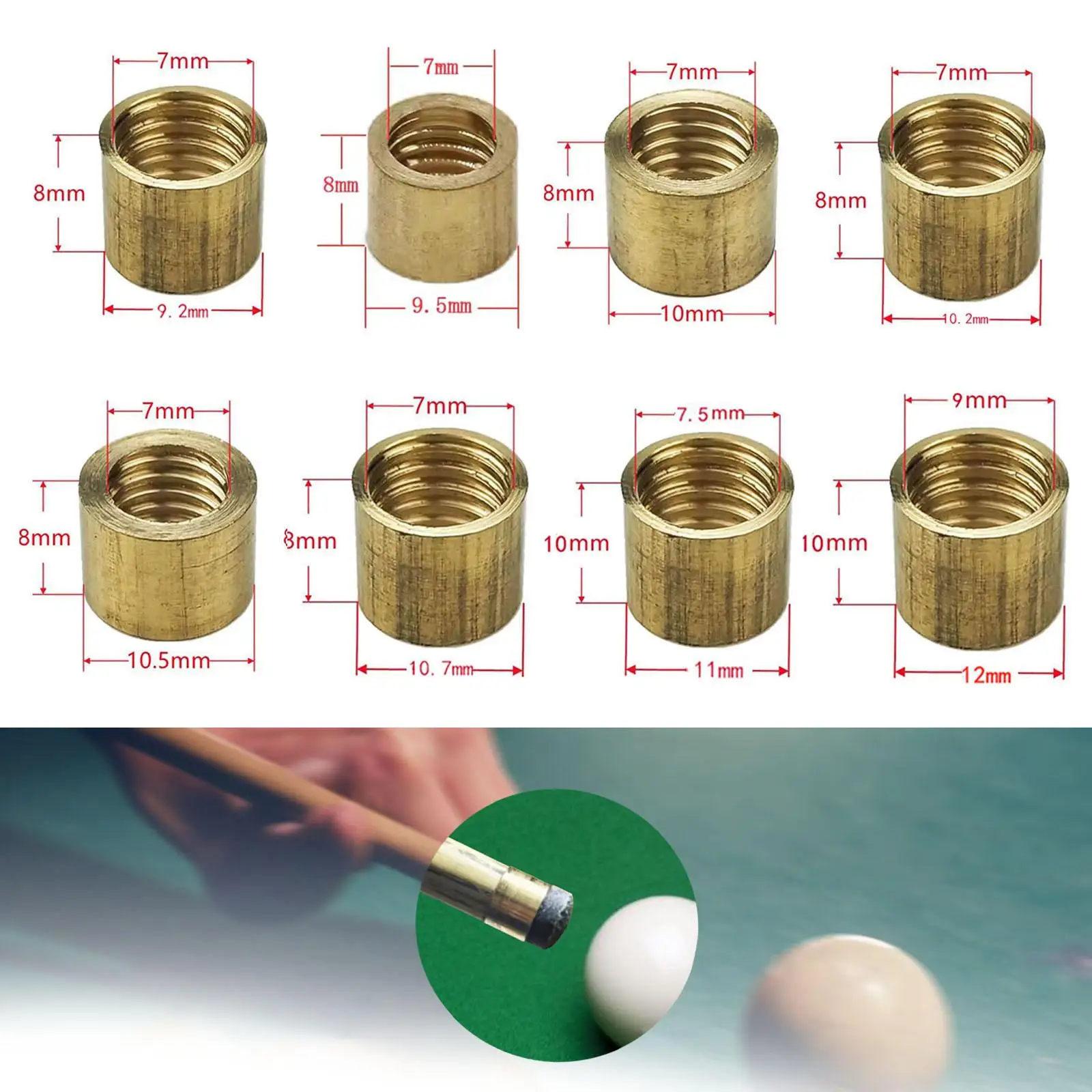 

Billiard Cue Ferrule Brass Repair Kit Lightweight Portable Cue Head Accessories for Billiard Stick Maintenance