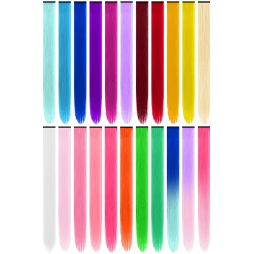 1 5 11 unids/lote Clip en extensiones de cabello multicolor reflejos pelo sintético 22 pulgadas postizos de arco iris para niñas mujeres niños