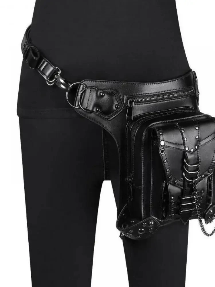 Fashion Chain Bag Women's Steampunk Rivet Motorcar Bag Women's Shoulder Crossbody Bags Women's Travel Waist Bags Motorcycle Bags