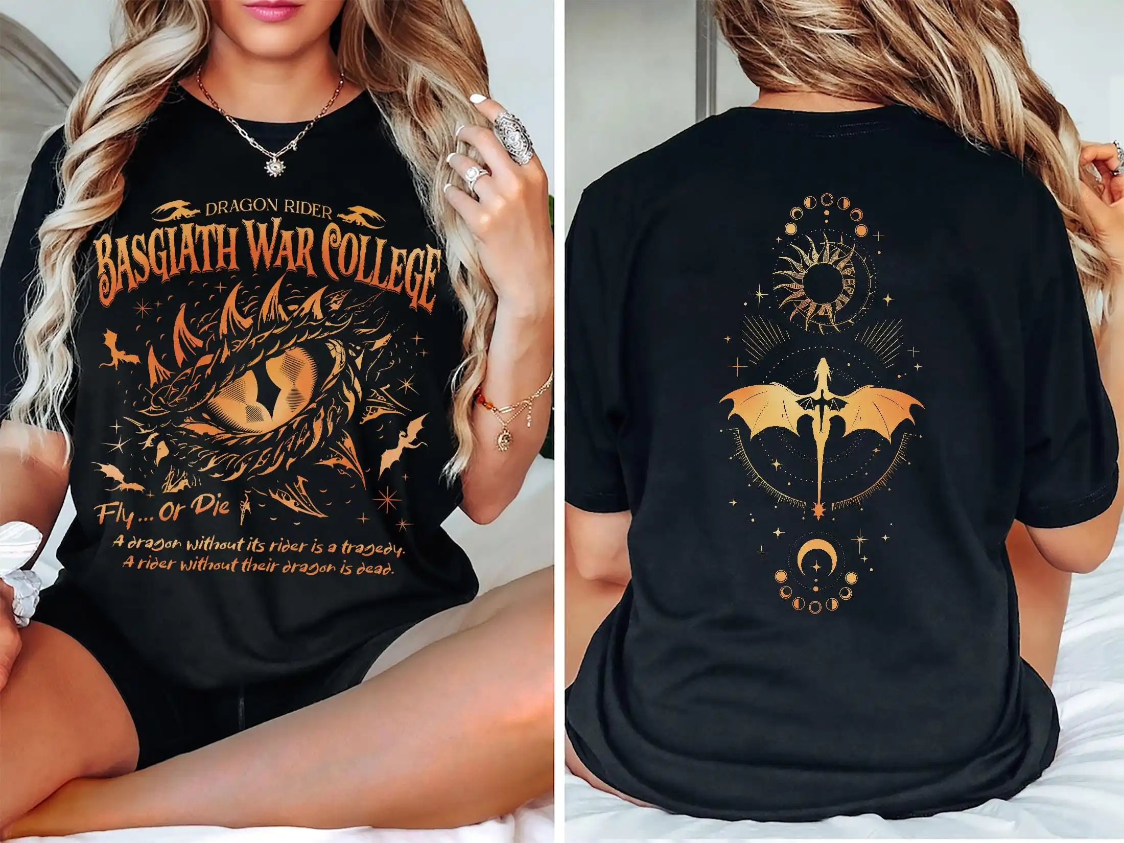 Fourth Wing Basgiath War College T-shirt Double Sided Dragon Rider BookTok Graphic Tees Unisex Oversized Short Sleeve T Shirts