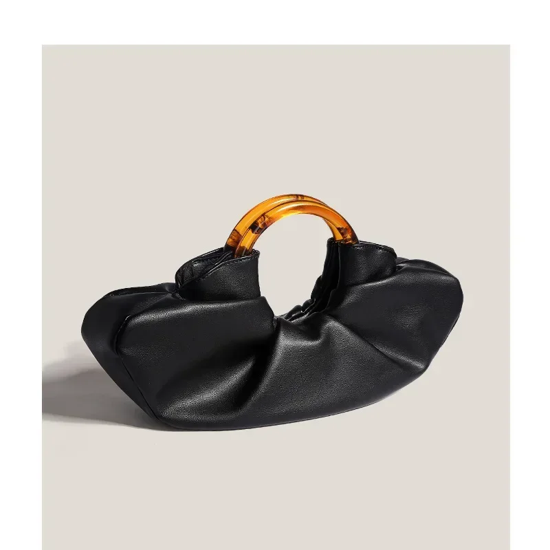 

Fashion Ring Handle Wrinkle Half Moon Luxury Totes Bag Brand Women Designer High Quality Soft PU Leather Handbag Shoulder Ladies