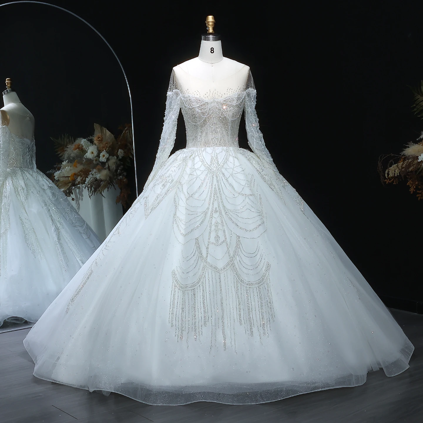 

Sharon Said 2025 Vintage Ivory Lace Satin Ball Gown Wedding Dresses 2025 Ivory Luxury Dubai V-Neck Bridal Gowns SW036 Customized