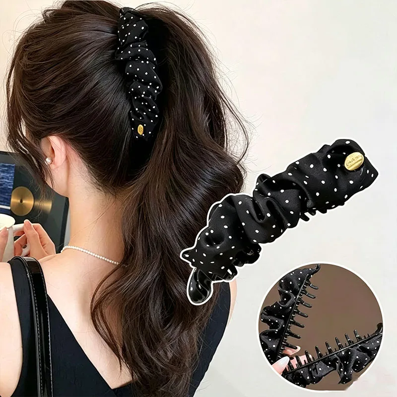 Elegante Falten-Haarspange mit Punktmuster für Damen und Mädchen, süßer Pferdeschwanzhalter, Haarspange, Haarklammer, modische Haaraccessoires – Detail 2