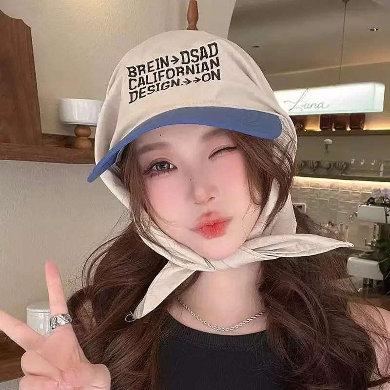 New Sale Korean Strap Headscarf Cap Pastoral Triangular Cap Women Summer Sun Protection Plaid Hip Hop Sun Visor