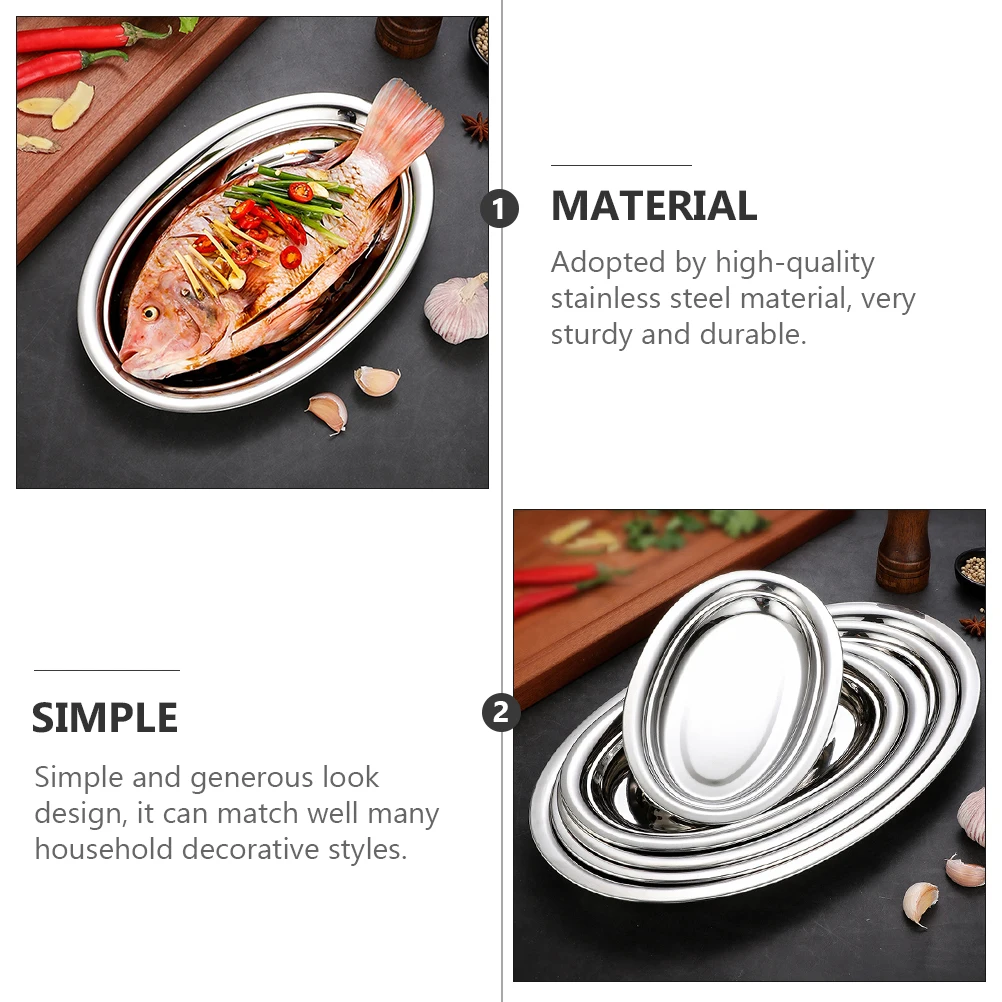 Plate Serving Steel Stainless Platter Plates Tray Oval Fish Dish Dinner Metal Dessert Food Sushi Snack Steaming Fruit Platters