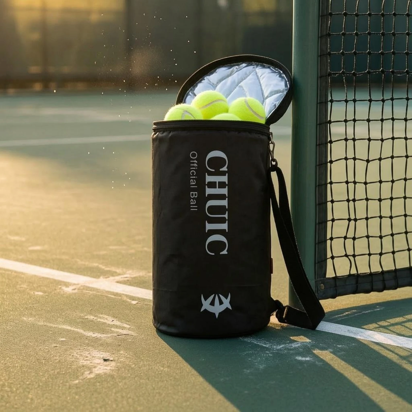 Tennis Ball Canister Bag Cylindrical Tennis Ball Bag Training Gear Zippered Top Black