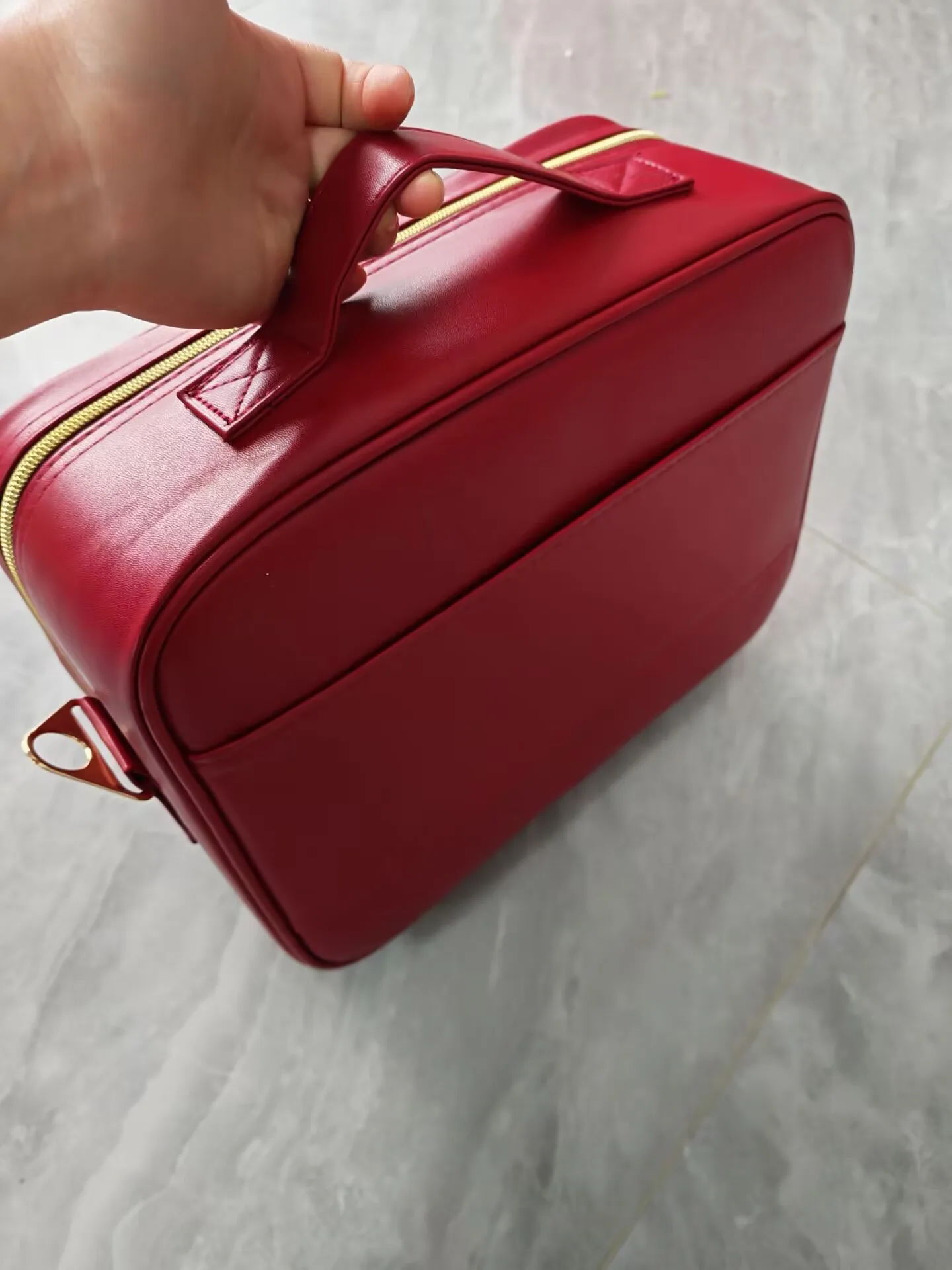 Red Plaid Large Capacity Makeup Case with Mirror PU Makeup Bag Bridal Wedding Cosmetic Storage Pack Portable Travel Handbag