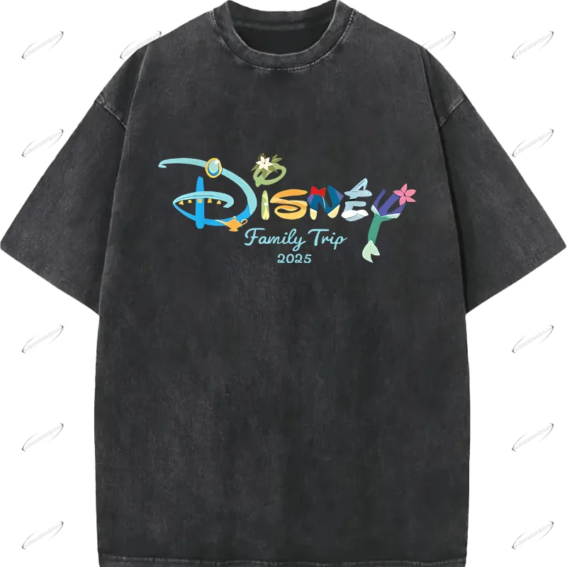 

Мужская футболка из чистого хлопка для семейных путешествий 2025 года — повседневная модная уличная футболка с короткими рукавами и потертостями