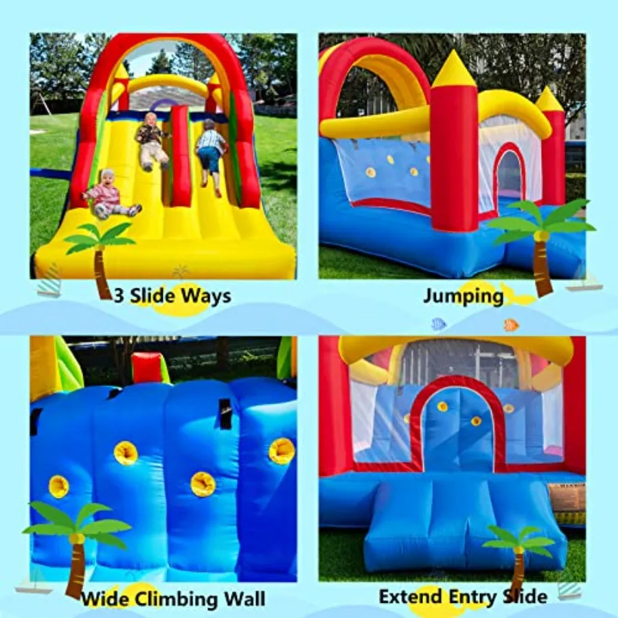 Casa inflable de rebote de 16x7,2 pies con 2 toboganes de carreras y pared de escalada grande, trampolín inflable 3 en 1 para niños, salto de arcoíris C